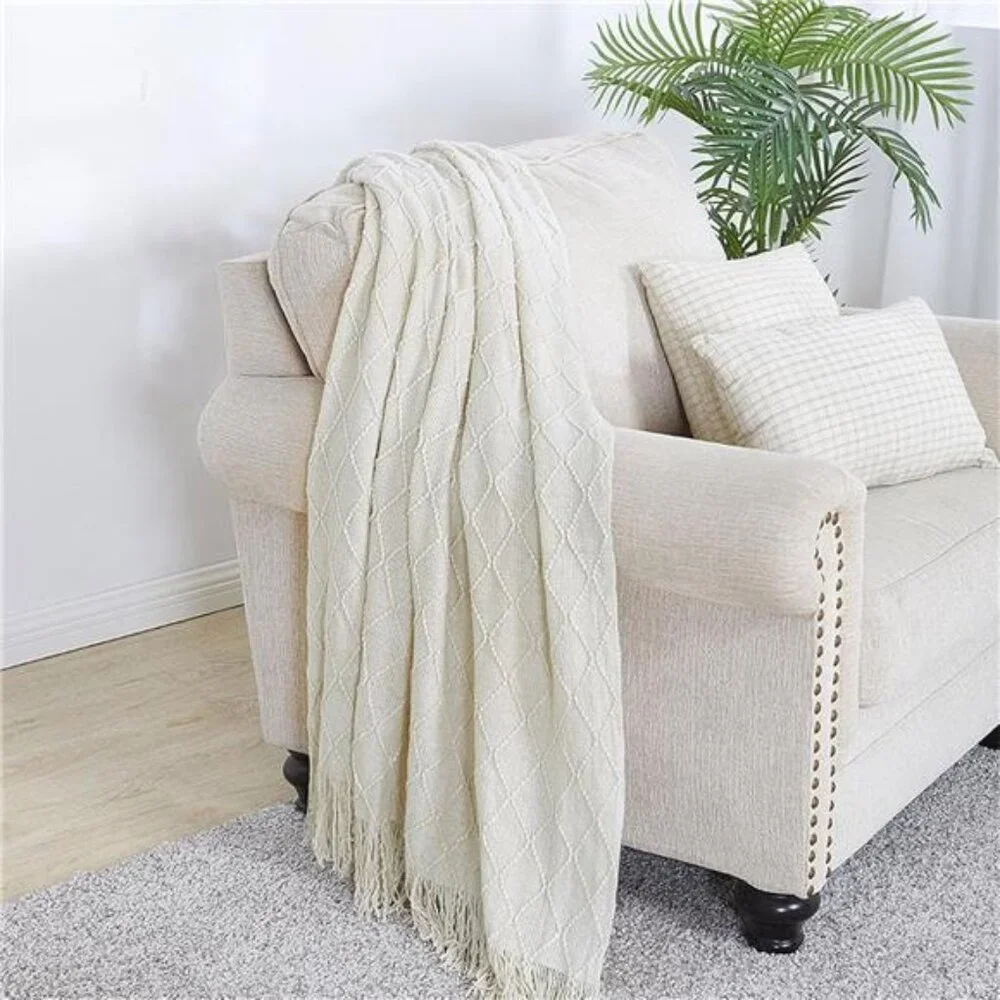 Geometric Acrylic Throw Blanket – 50x60 Soft Cozy Sofa Couch Blanket with Fringe